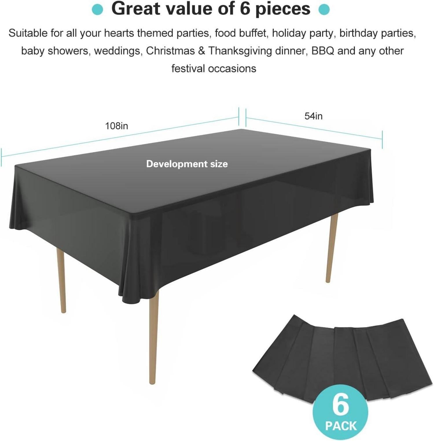 Einweg Tischdecke Kunststoff 137x274 cm Schwarz 6er Pack