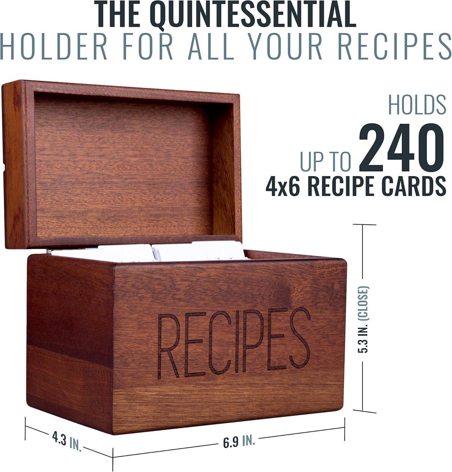 Holz Rezeptbox mit blanko Karten und Trennblättern