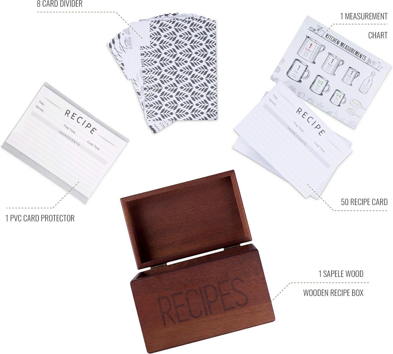 Rezeptbox Holz mit Rezeptkarten und Trennkarten - Aufbewahrung für 240