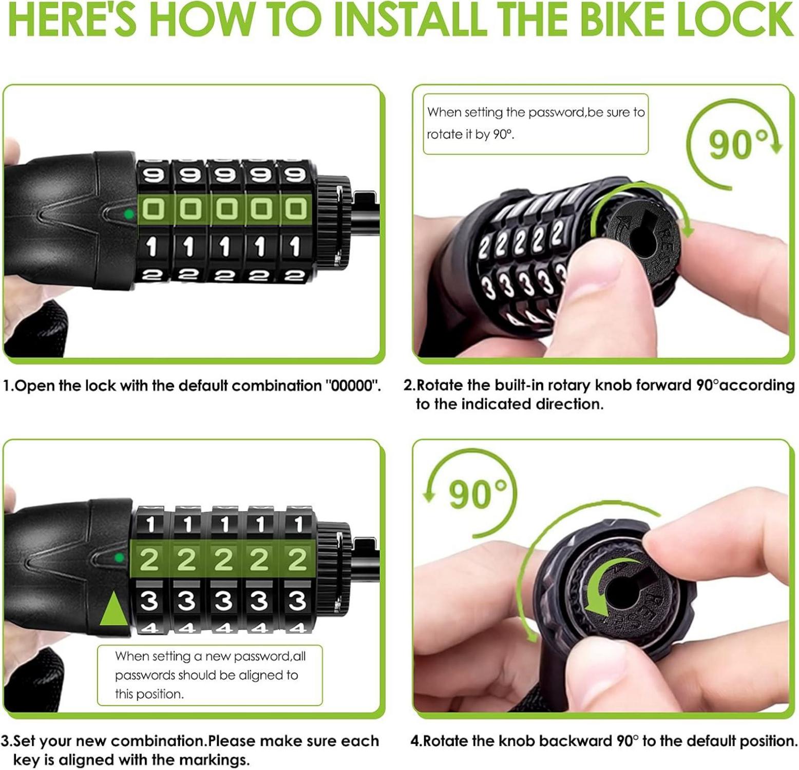Fahrradschloss Zahlen Code Kombination gehärtete Stahlkette Je 14