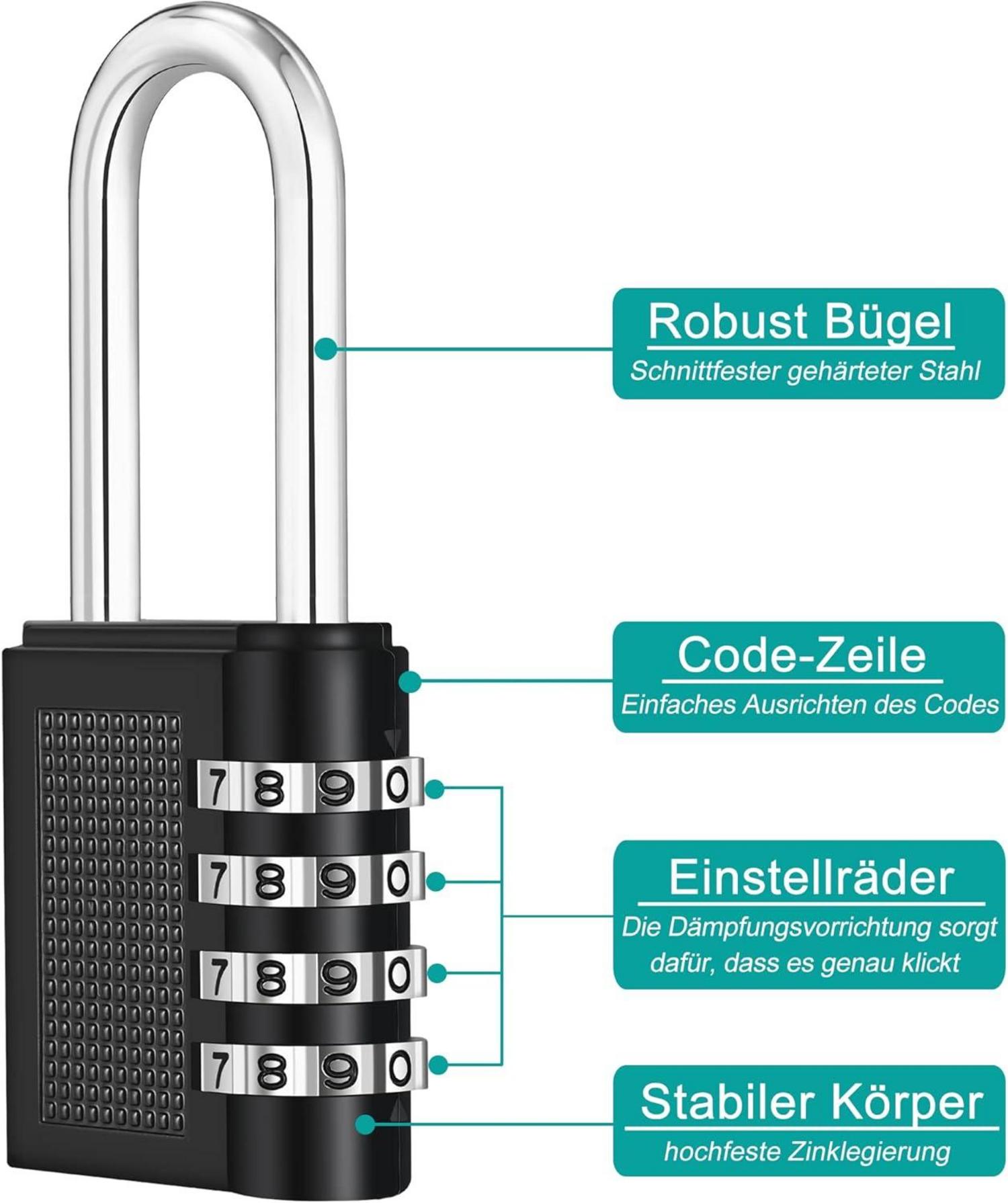 Vorhängeschloss Zahlenschloss Wetterfest 4-Stellig Indoor Outdoor