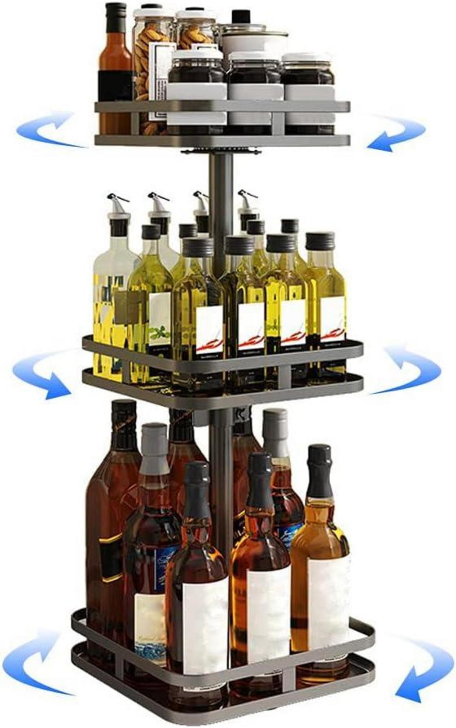 Drehbares Gewürzregal Schwarz 3-Etagen Quadratisch