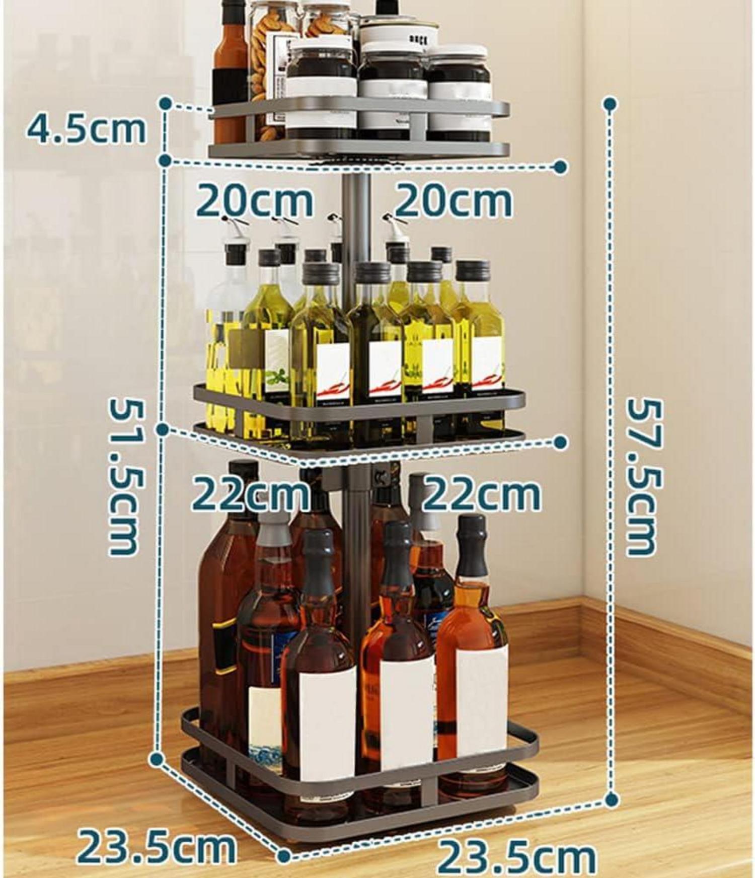 Drehbares Gewürzregal Schwarz 3-Etagen Stehend Lazy Susan