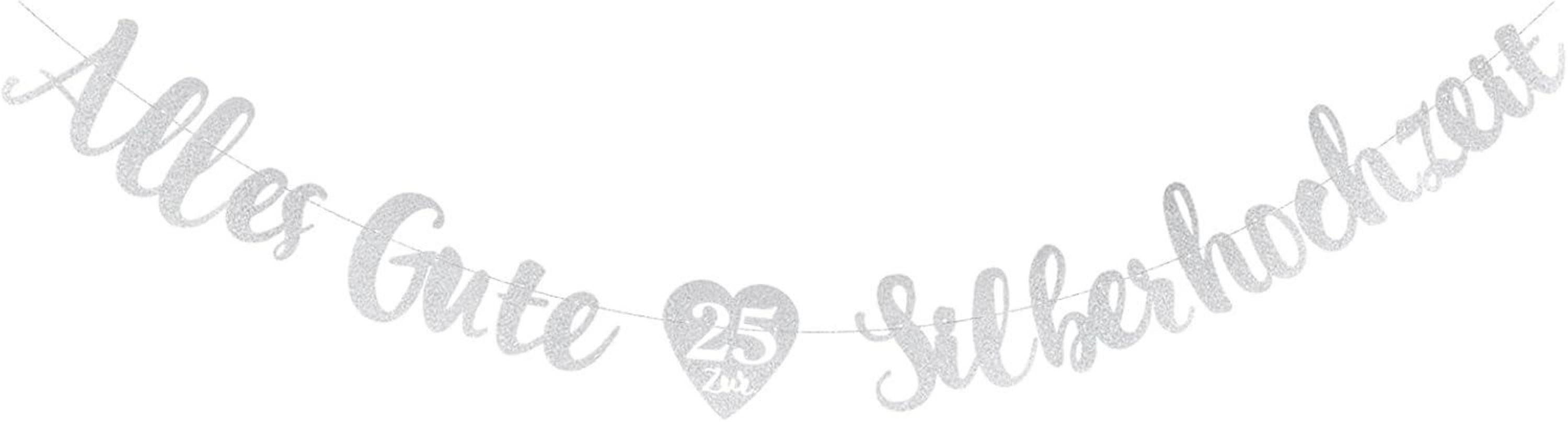 Glitzer Kuchendekoration Zum 25. Hochzeitstag – Silbernes Party-Deko-Set Für Jubiläum, Firmenfeier & 25. Geburtstag – Inkl. Stäbchen, 16,4 X 12 Cm