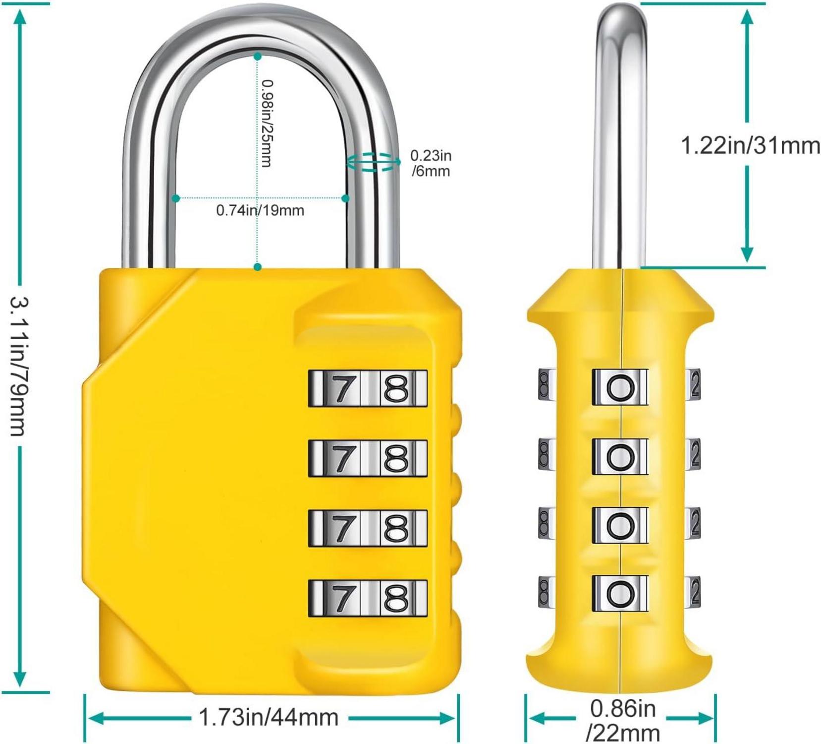 ZHEGE Vorhängeschloss 4-stellig Gelb Fitnessstudio Spind Zahlencode-Funktion
