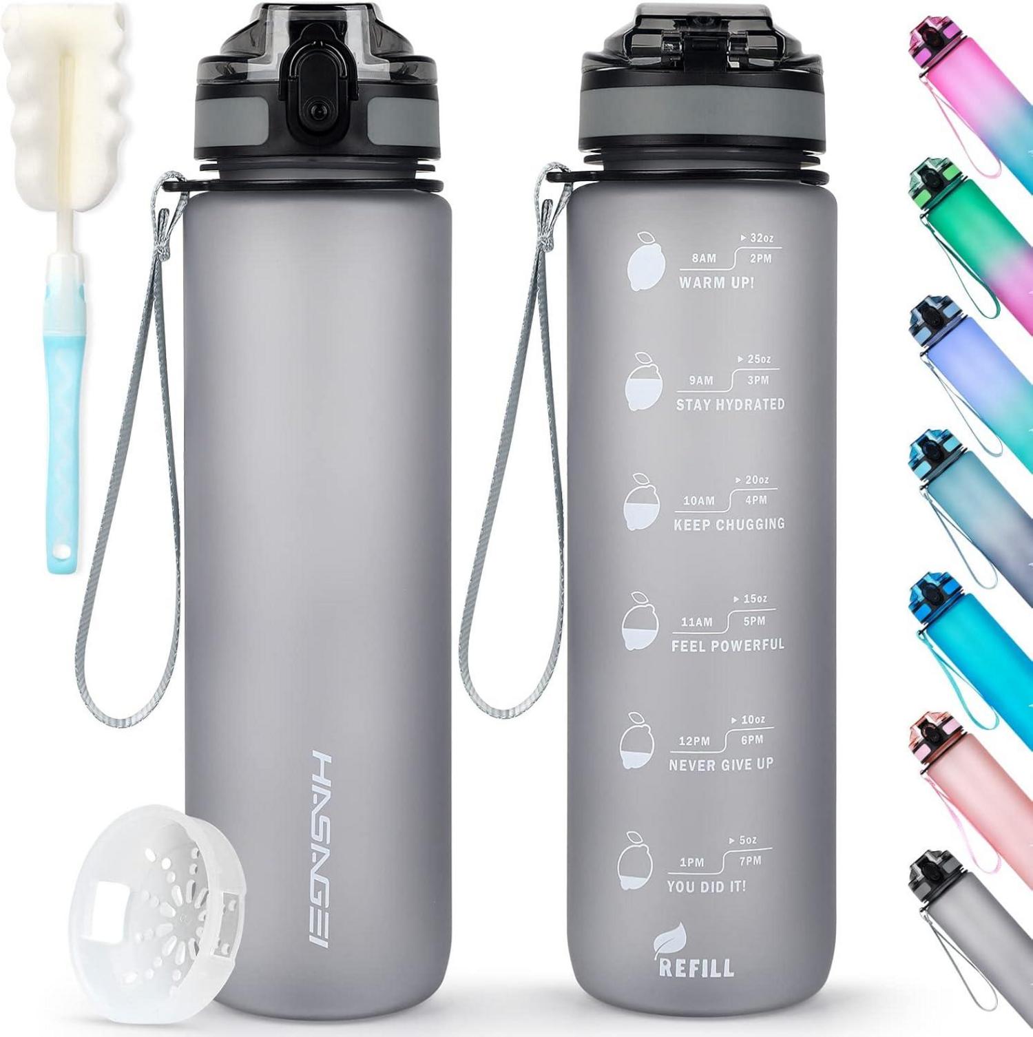HASAGEI Sport-Trinkflasche 1 Liter – BPA-frei, Zylindrisch, Mit Filter Und Becherbürste