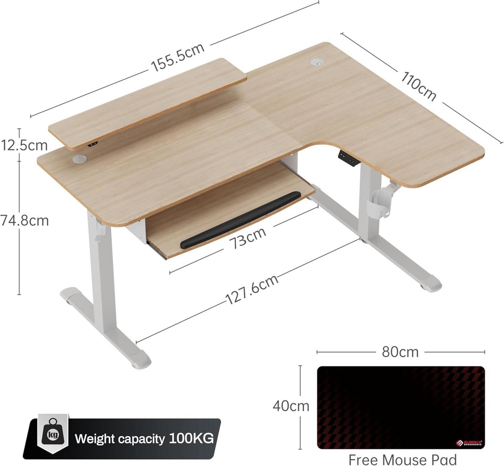 Höhenverstellbarer Eckschreibtisch L-Form LED Gaming 155x110 cm