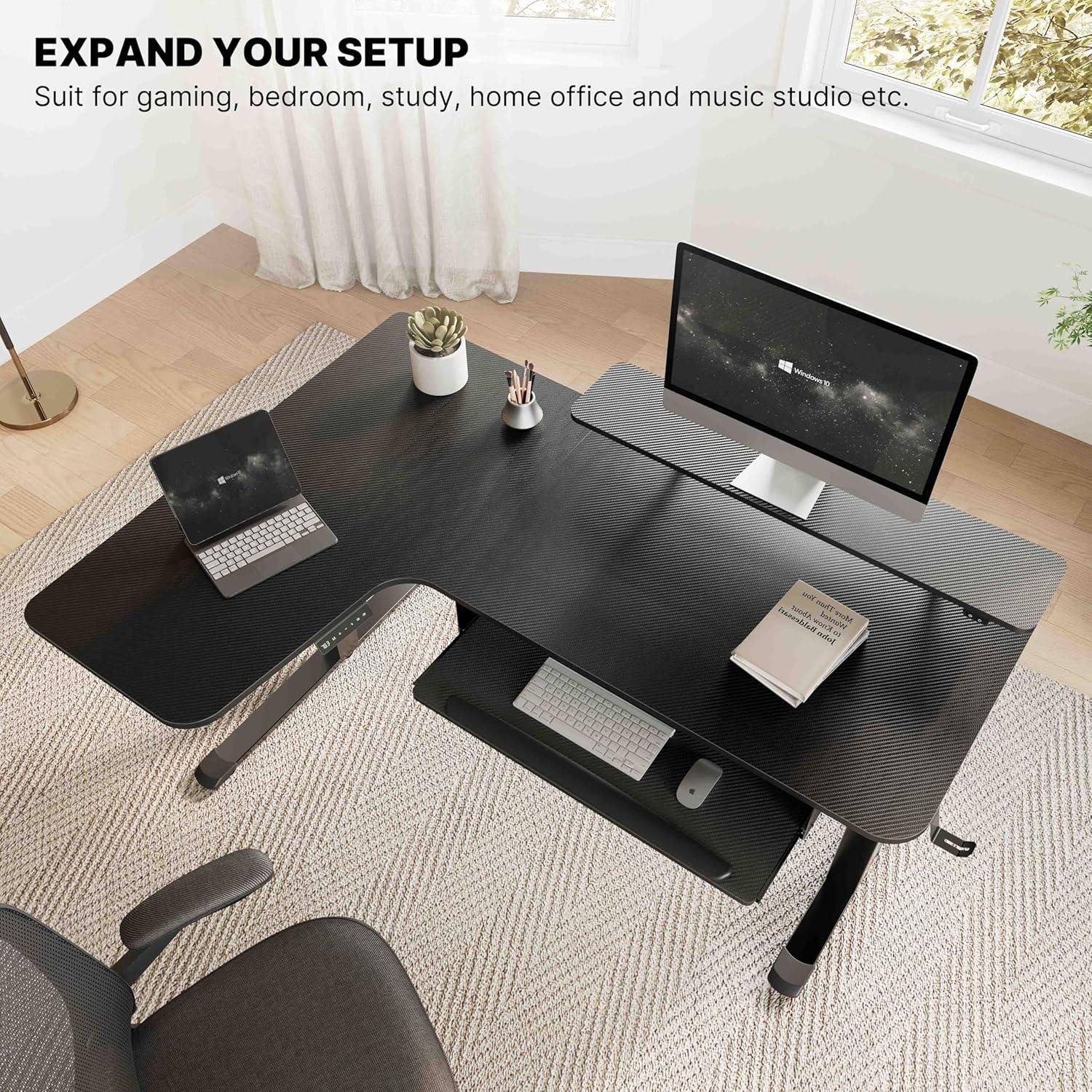 Höhenverstellbarer Eckschreibtisch L-Form 155x110 cm LED Tisch Gamer