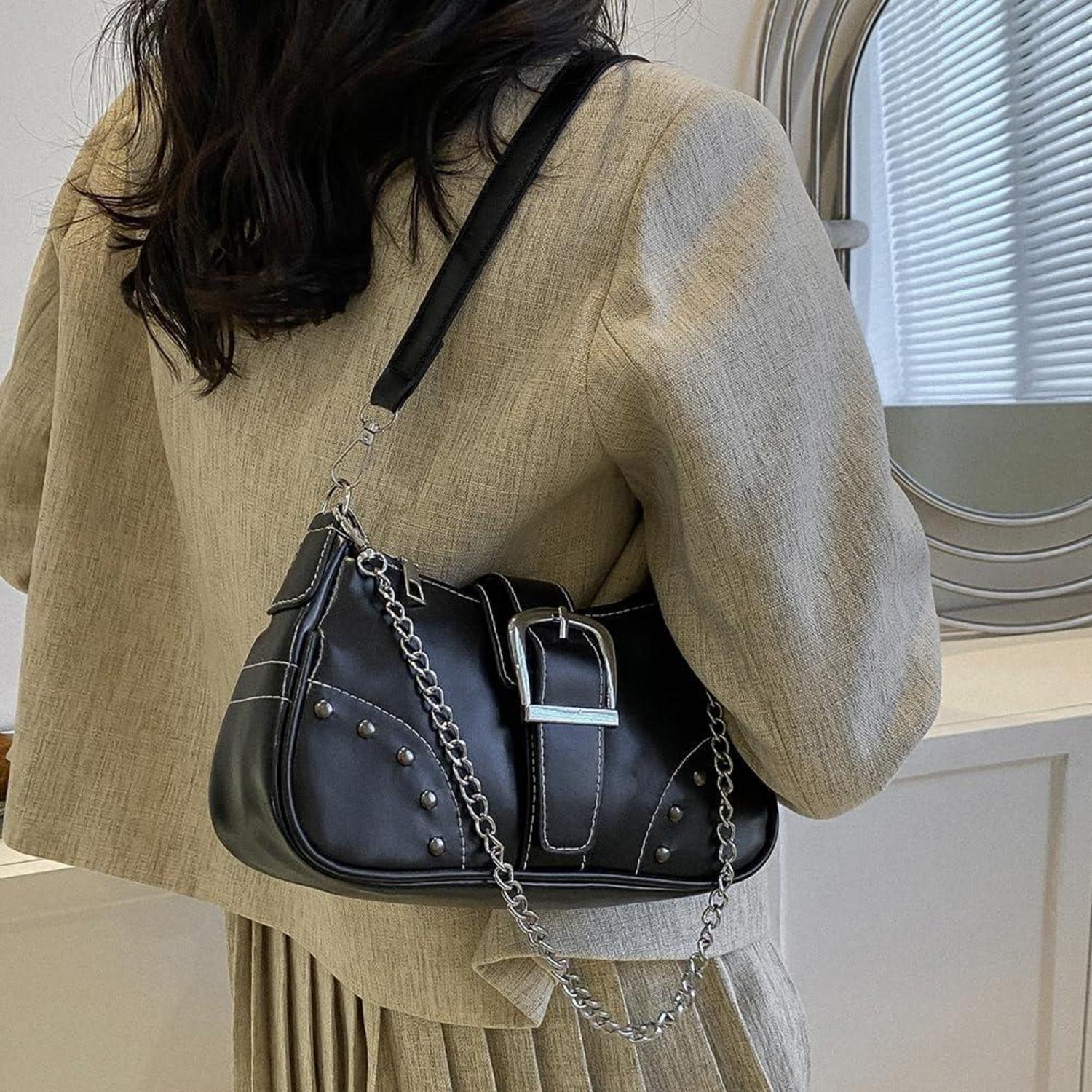 TIAASTAP Umhängetasche Damen Klein Handtasche Leder Schultertasche Vintage Y2k A-schwarz