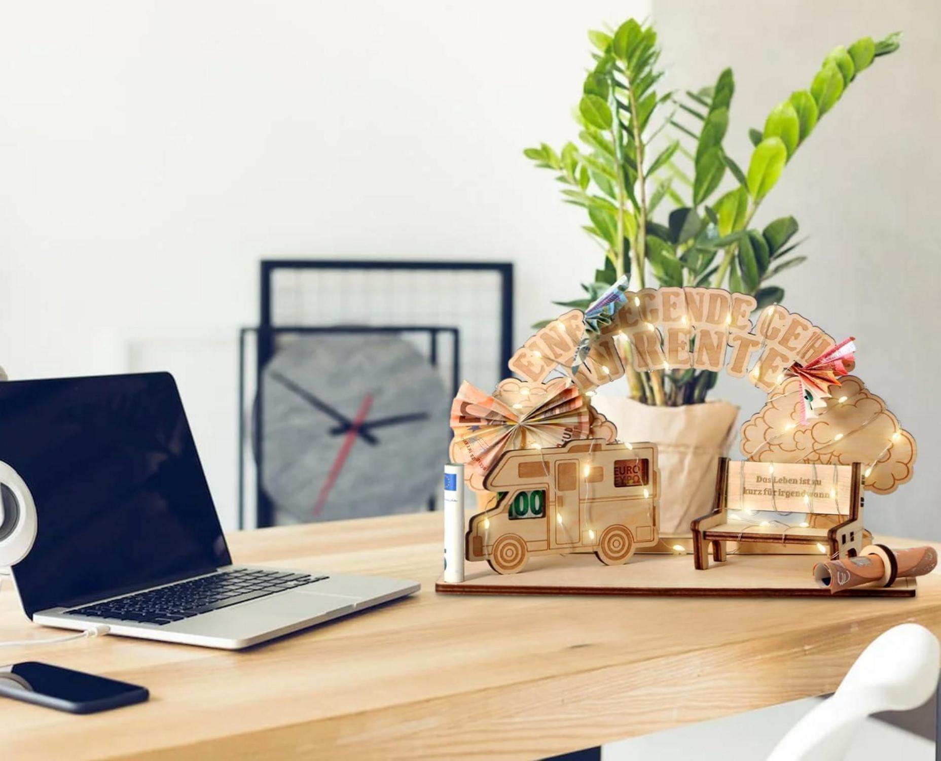 Lustiges Ruhestand Geschenk mit LED Lichterkette und Rentnerbank