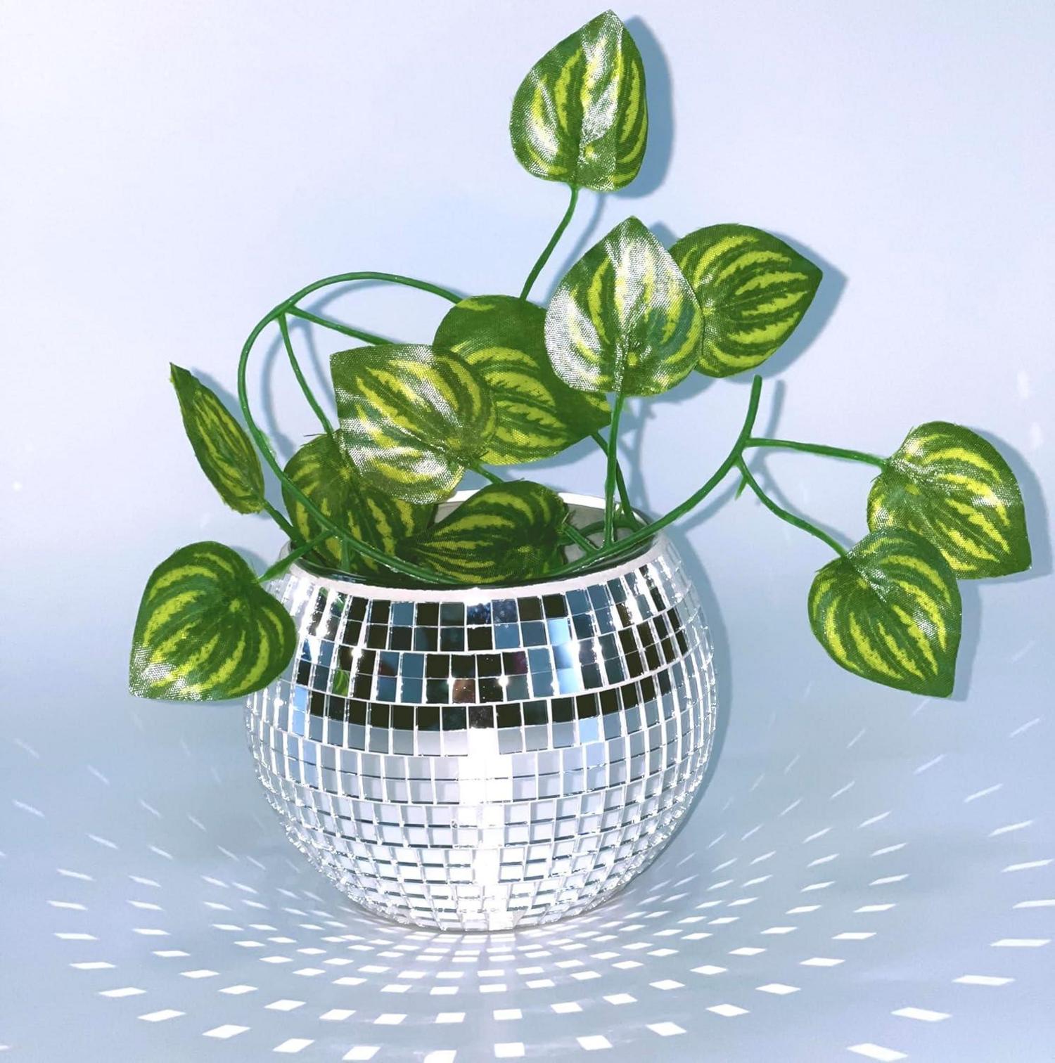 Discokugel Blumentopf Silber Glas Vase Deko 10*12*12cm