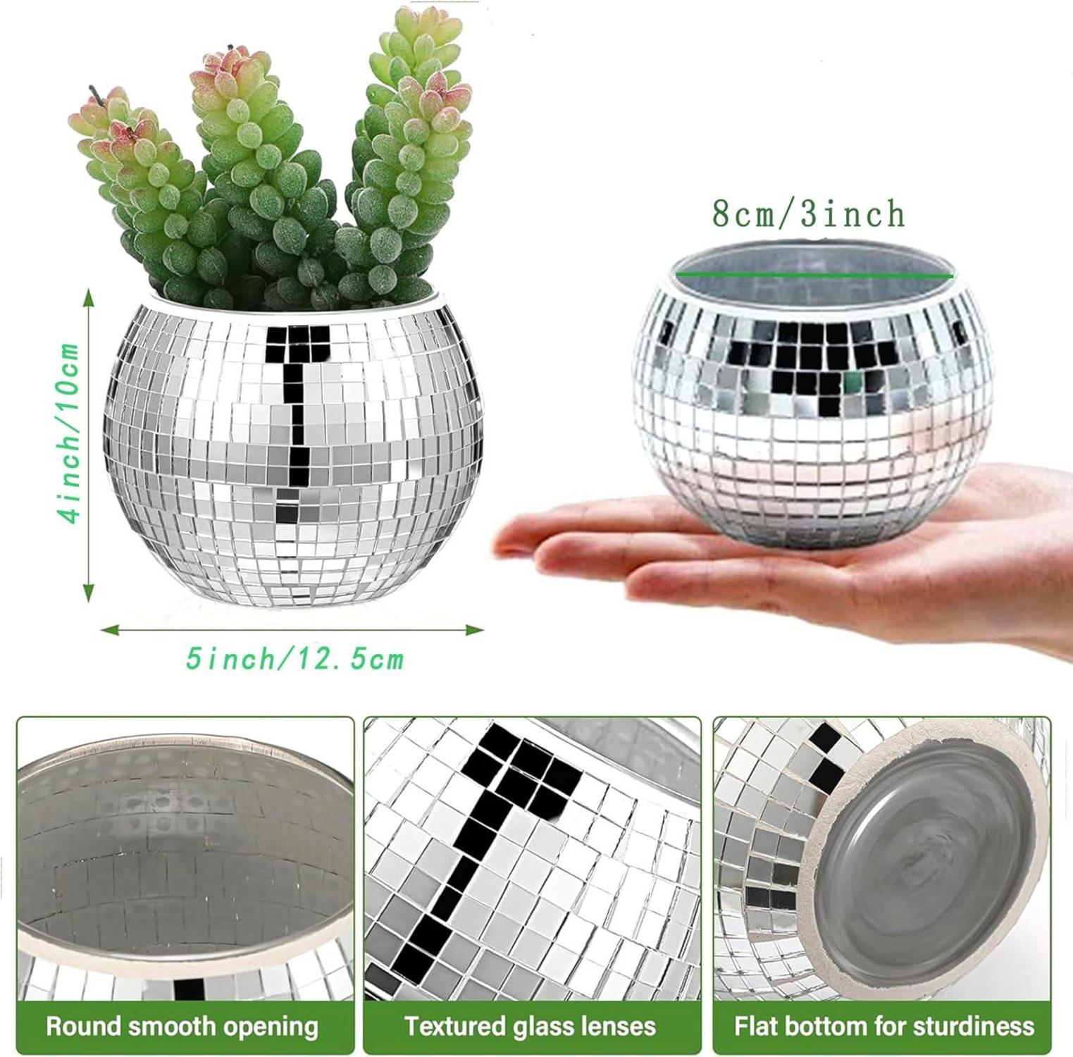 Qiumyanlod Discokugel Blumentopf Silber Glas 10*12cm Disco