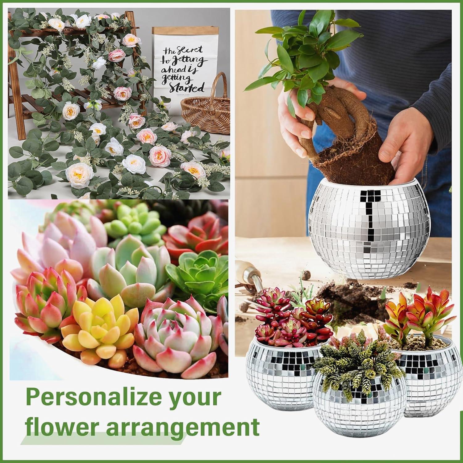 Qiumyanlod Discokugel Blumentopf Silber Glas Vase Pflanzgefäß 10*12*12cm