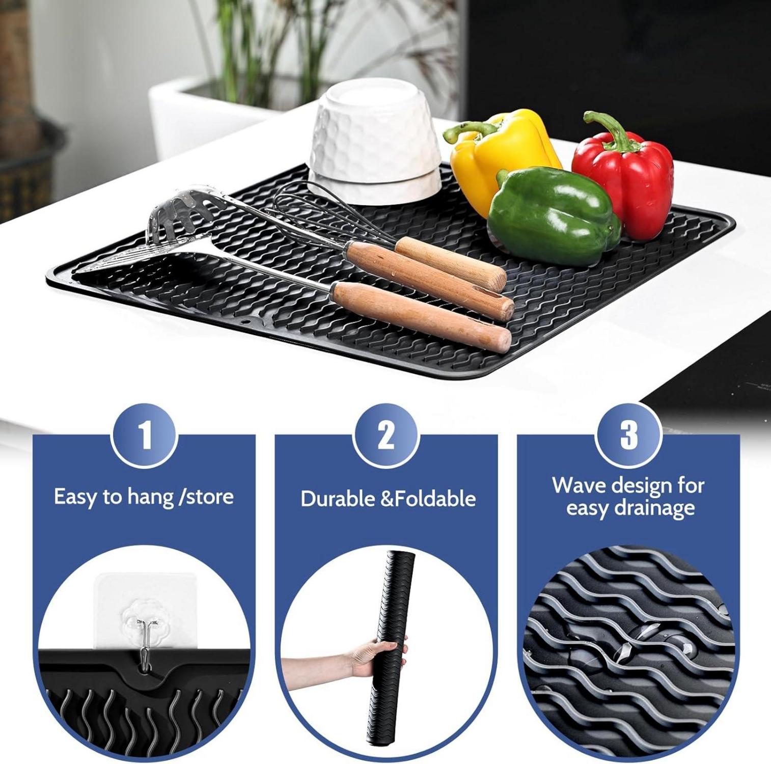 Abtropfmatte Silikon hitzebeständig rutschfest Spüle Schwarz