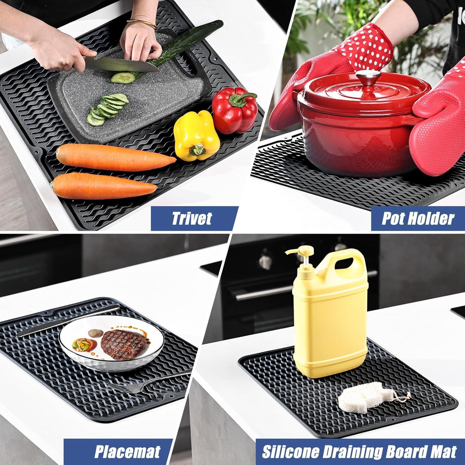 Silikon Abtropfmatte hitzebeständig rutschfest Spüle Schwarz 40x30cm