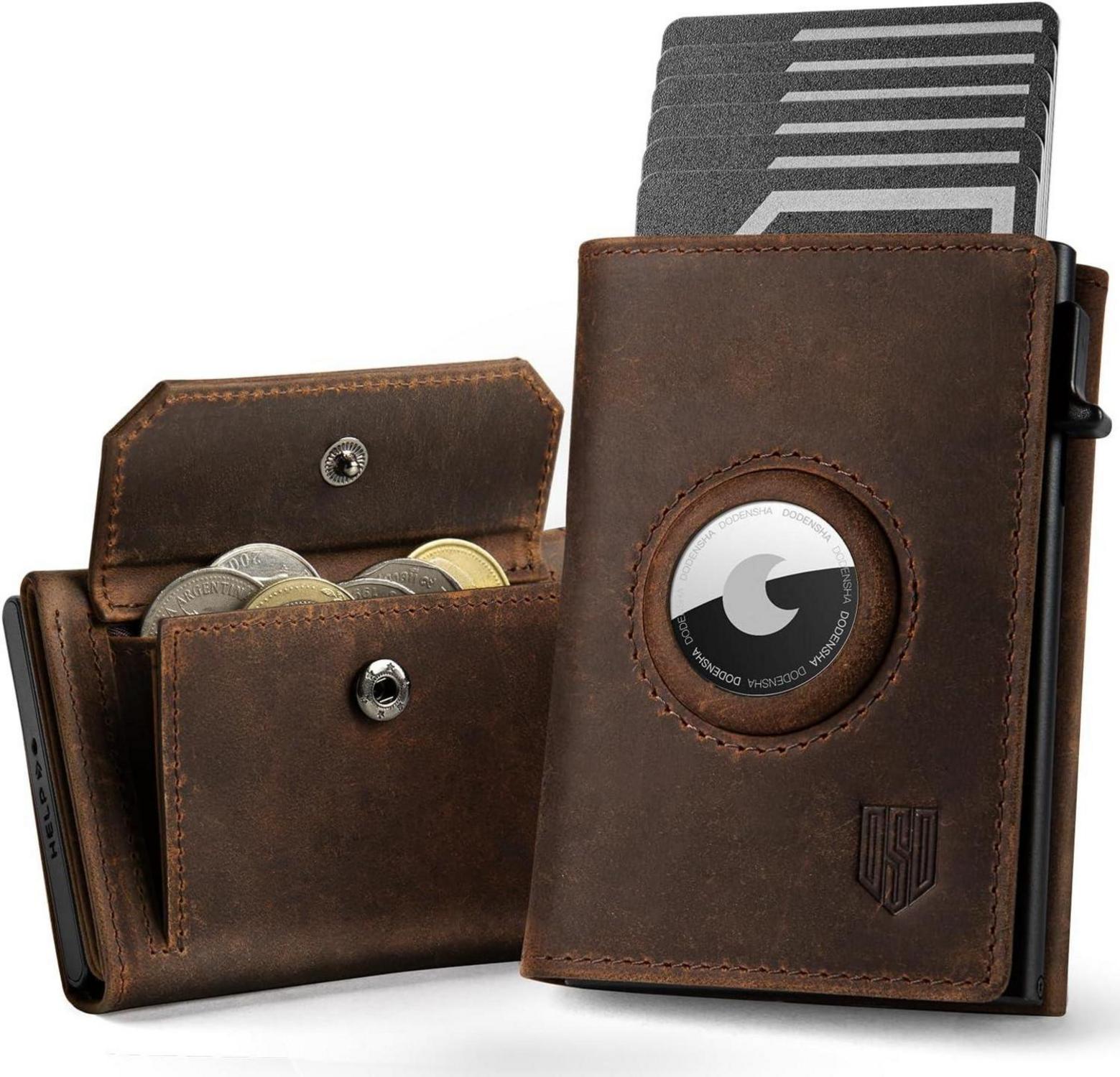 DODENSHA AIRTAG KARTENETUI RFID Schutz Herren Slim Wallet Münzfach Rot
