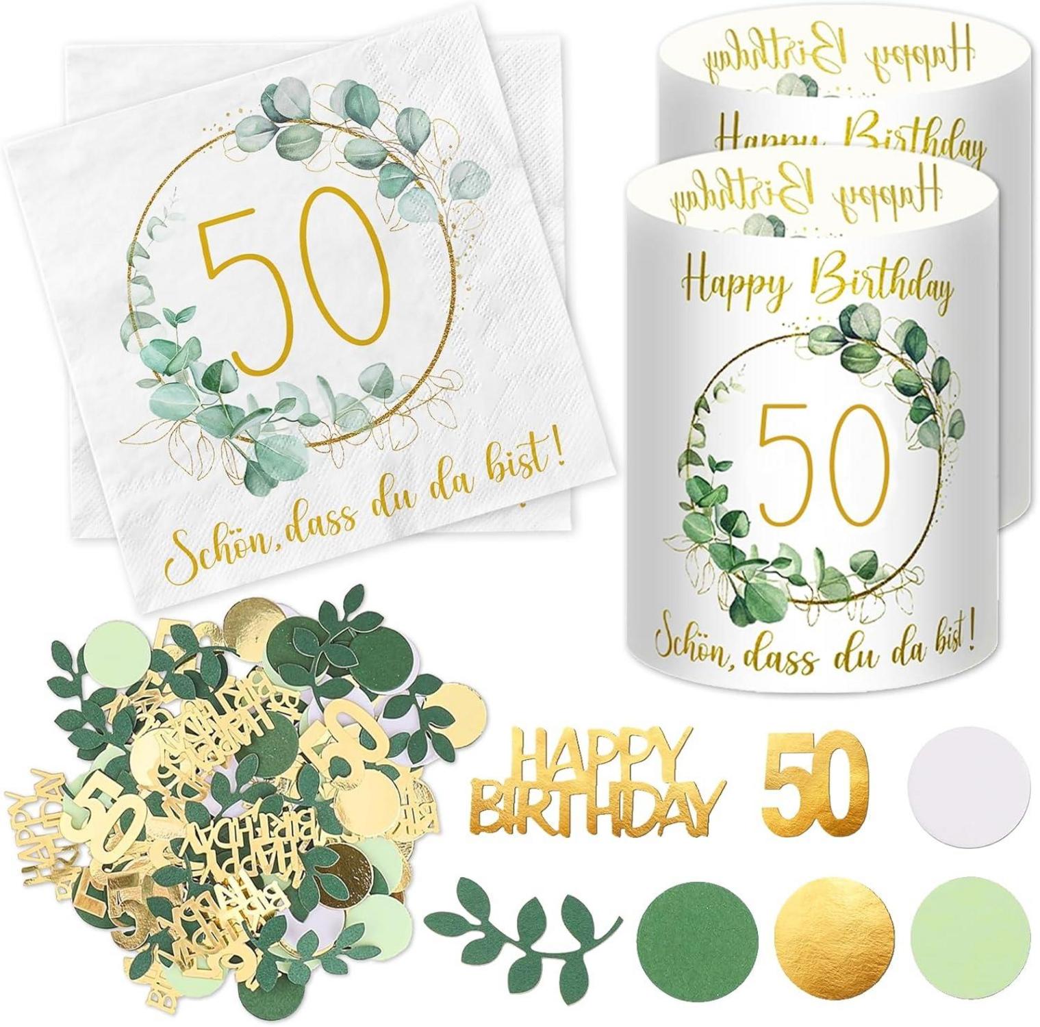 50. Geburtstag Deko Set Servietten Windlicht Konfetti Grün – Luxus-Kollektion