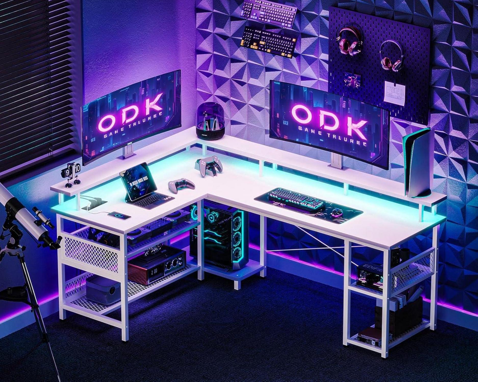 Gaming Schreibtisch LED Eckschreibtisch Weiß 168×120cm