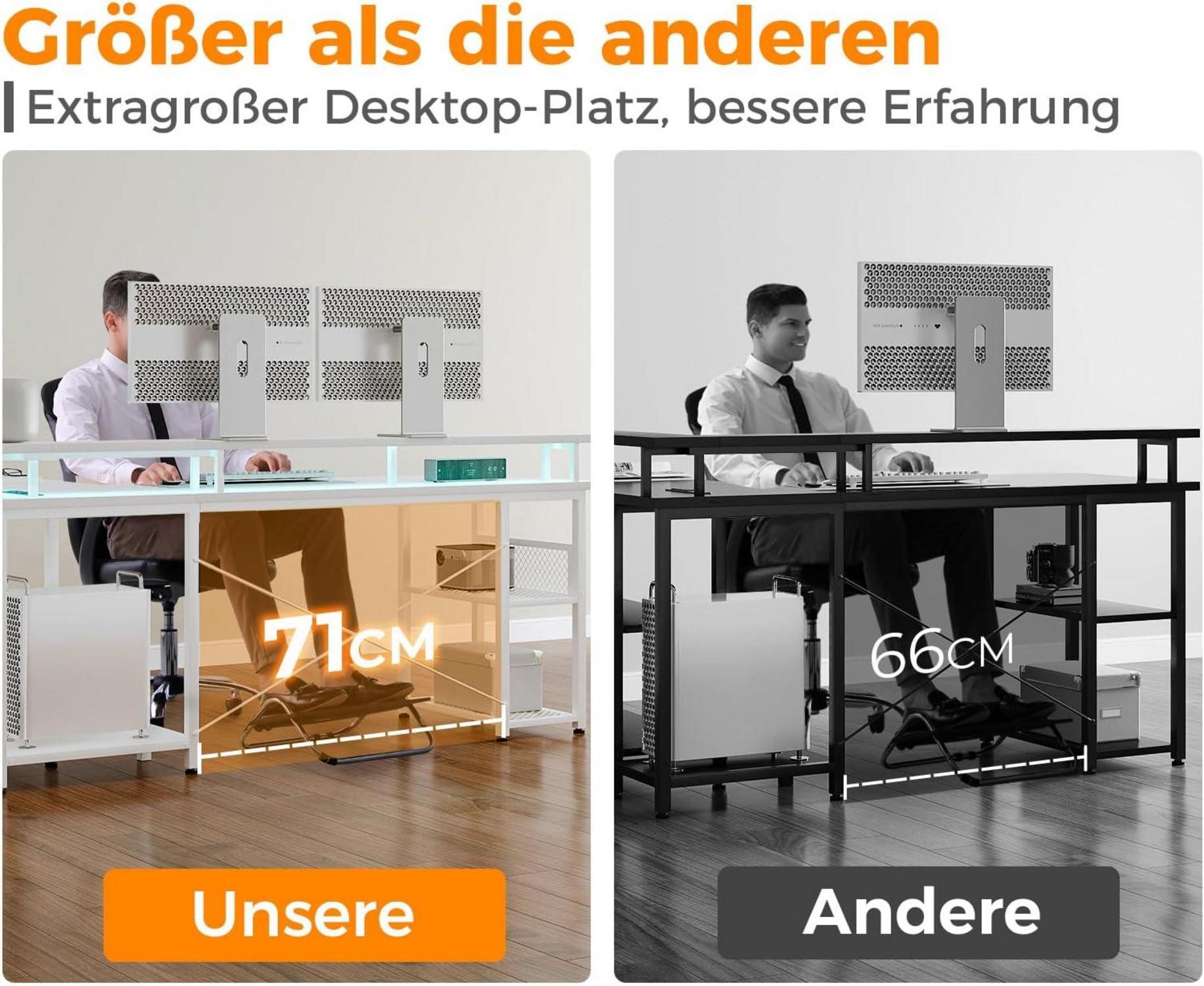 LED Gaming Schreibtisch Weiß Eckschreibtisch 168x120cm USB-Ladeanschlüssen