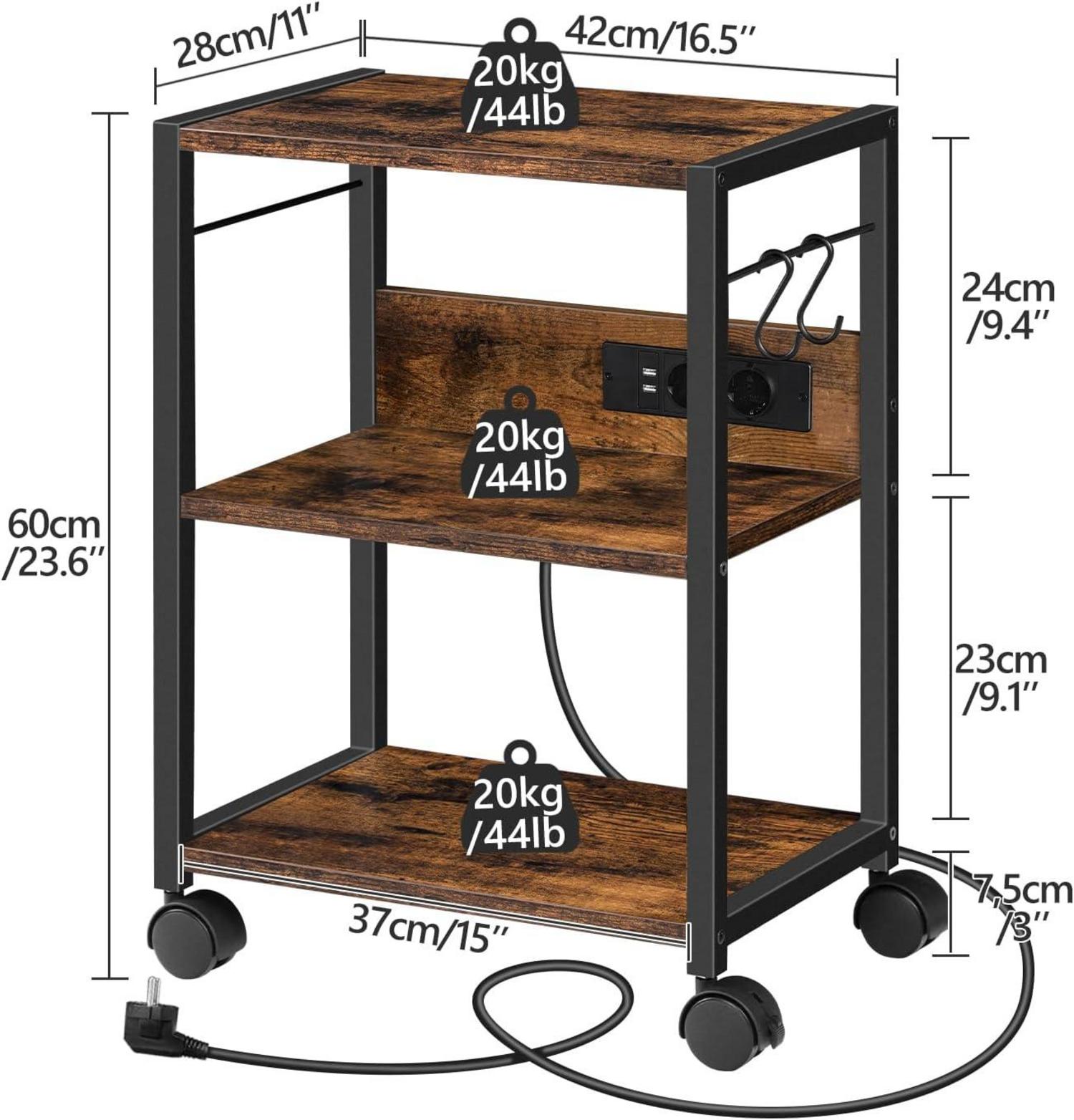 Druckerwagen mit Rollen und Ladestation, Lagerregal mit Steckdosen, 2