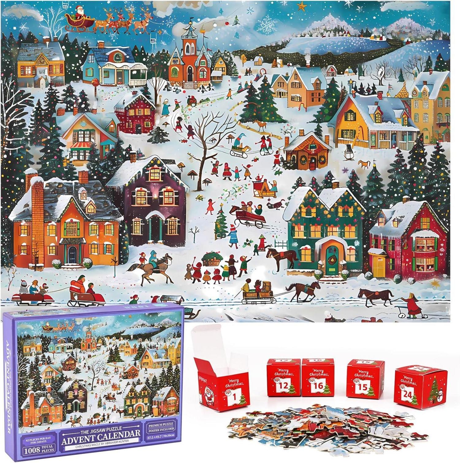 Adventskalender 2024 Als Puzzle – 1008 Teile, Aufgeteilt In 24 Tages-Boxen. Weihnachtsmotiv, Für Kinder & Erwachsene, Spaßiger Countdown!