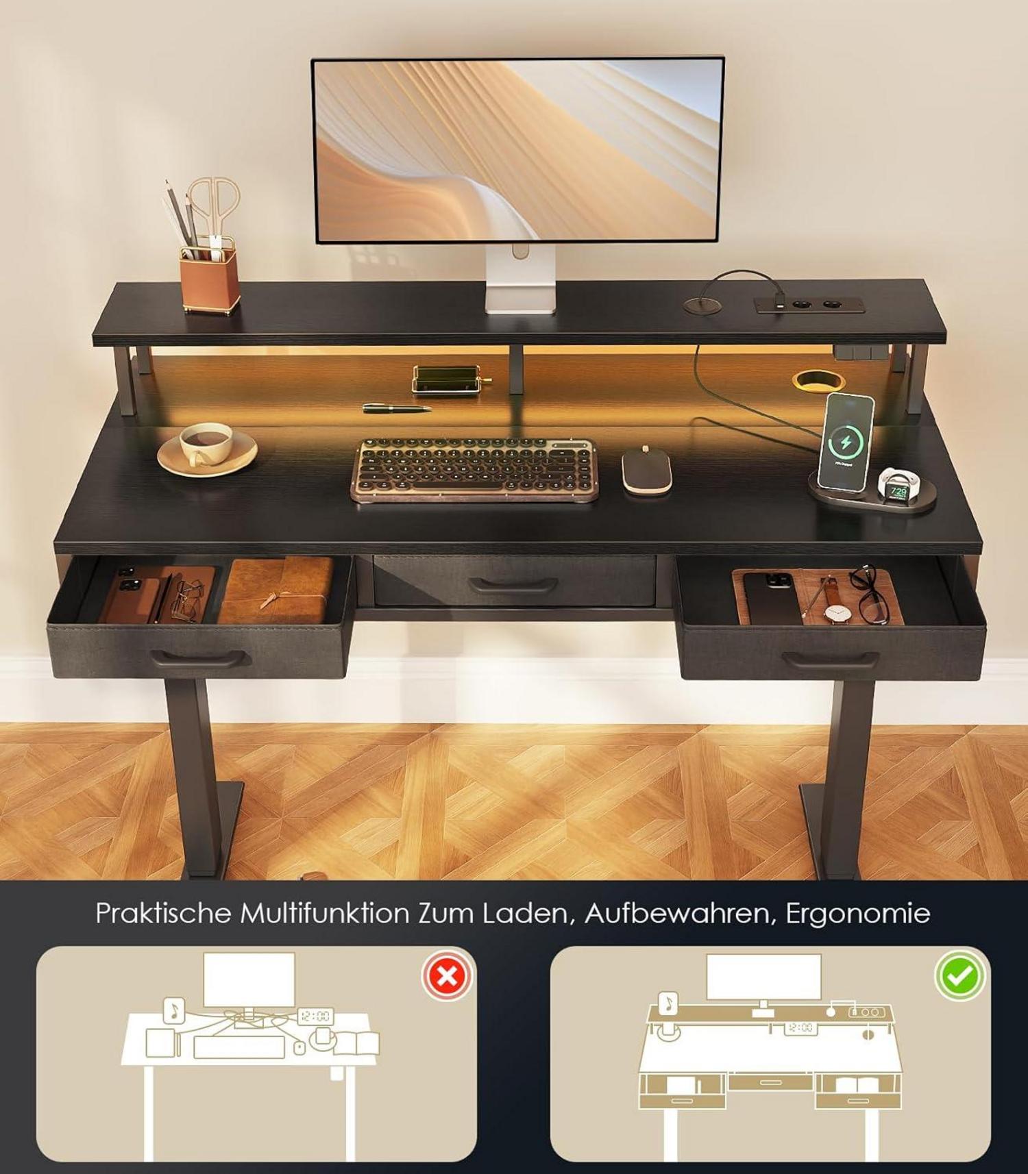 Elektrischer Schreibtisch 120cm Höhenverstellbarer Gaming-Tisch Schwarz