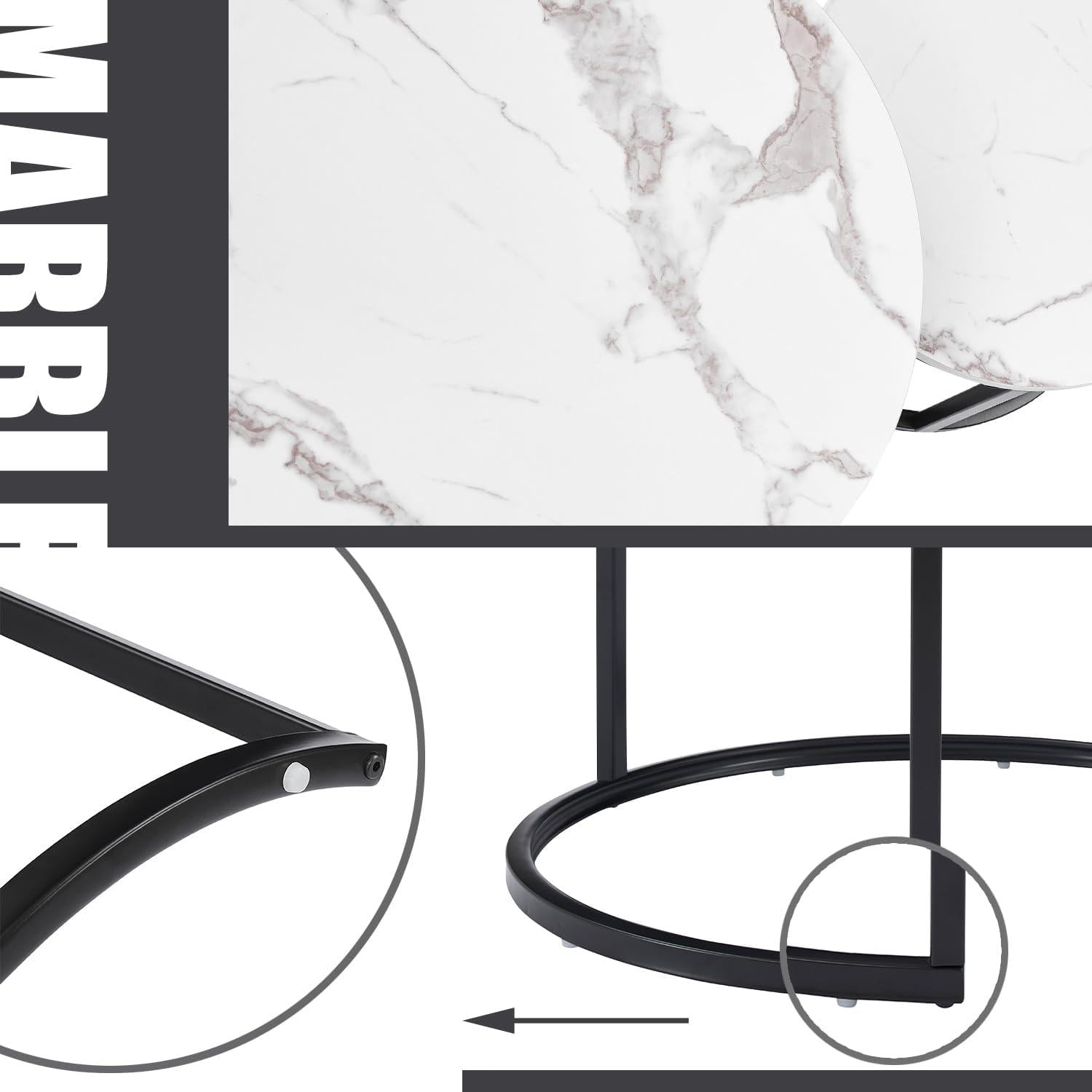 Couchtisch Marmor Weiß Rund 2er Set Beistelltisch Satztische