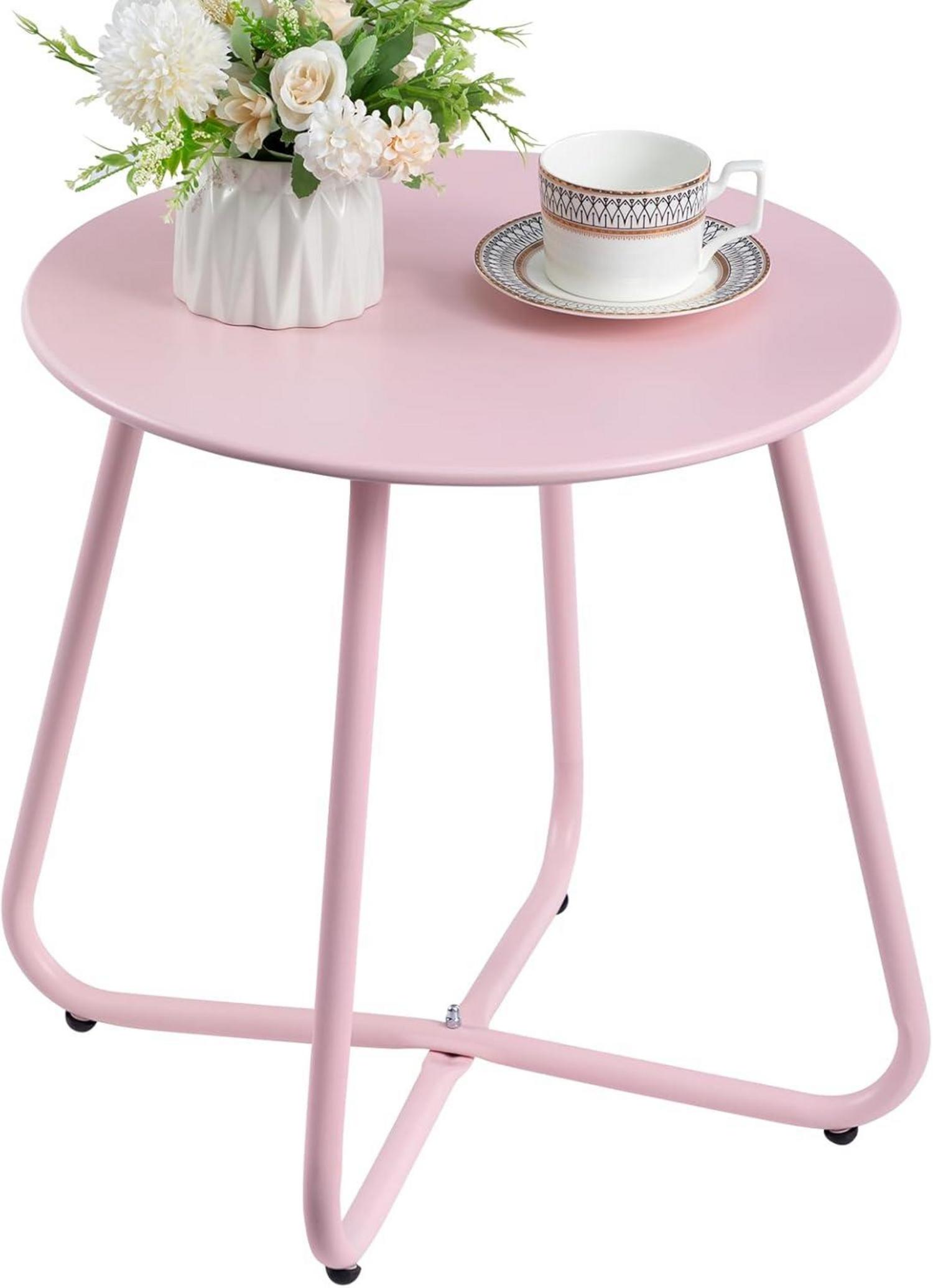 Beistelltisch Outdoor Balkontisch Runder Gartentisch Metalltisch Rosa