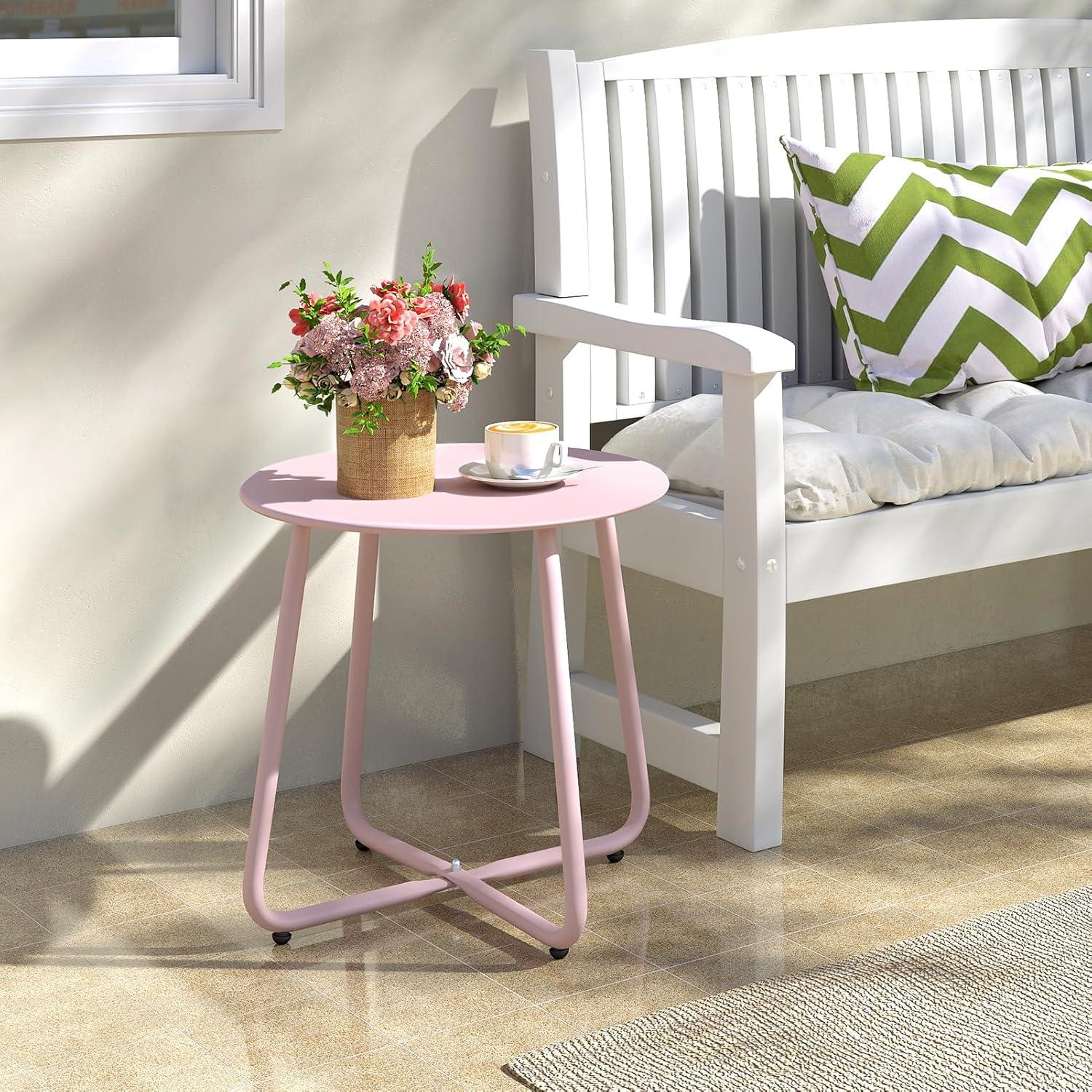 Beistelltisch Balkontisch Wettersicher Metall Rosa