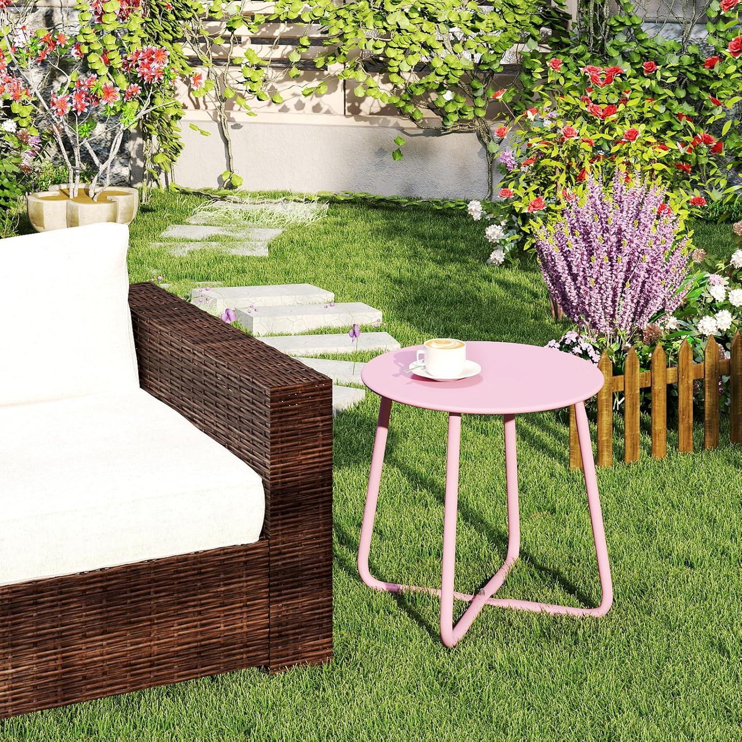 Beistelltisch Outdoor Balkontisch 43x43cm, Rosa Metall Patio Terrasse