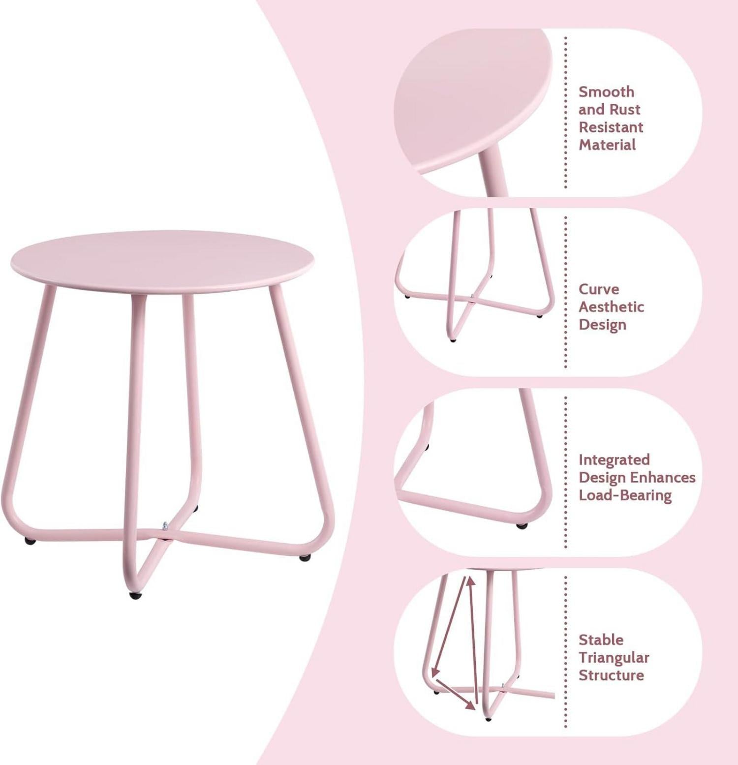 Runder Beistelltisch Outdoor Gartentisch Balkontisch Metall Rosa