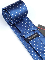 Blaue Krawatte mit weißen Punkten und Einstecktuch-Set