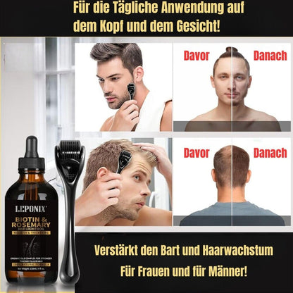 Haarwachstumsset mit Rosmarinöl Dermaroller & Kopfhaut Massagebürste Geschenkset