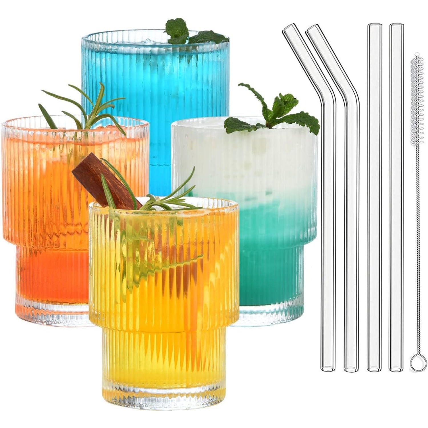 Vintage Longdrinkgläser Set mit Glasstrohalme 200ml 4x Set