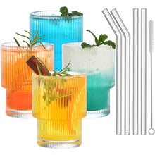 Vintage Longdrinkgläser Set mit Glasstrohalme 200ml 4x Set