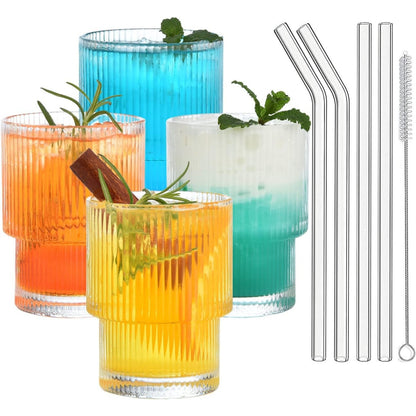 Vintage Longdrinkgläser Set mit Glasstrohalme 200ml 4x Set
