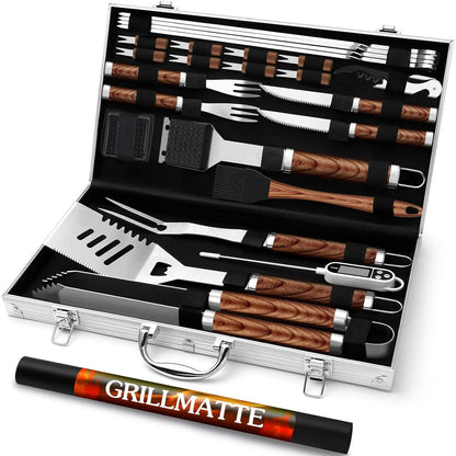 Grill Zubehörset Grillbesteck mit fleischthermometer 26 tlg Geschenke für Männer