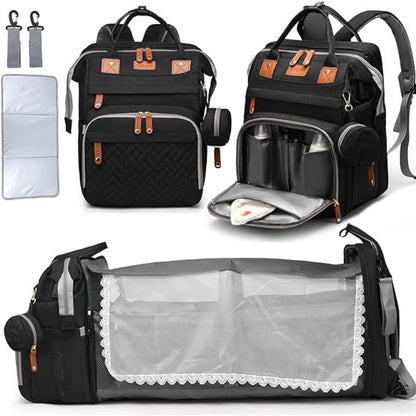 Schwarz Wickeltasche Rucksack mit Faltbett USB-Port Multifunktional Wasserdicht