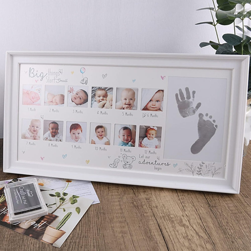 Babygeschenk Handabdruck Fußabdruck Fotorahmen mit Stempelkissen Weiß