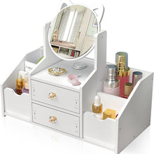 Schminktisch Organizer mit Spiegel Weiß Cosmetic Desktop für Makeup Aufbewahrung