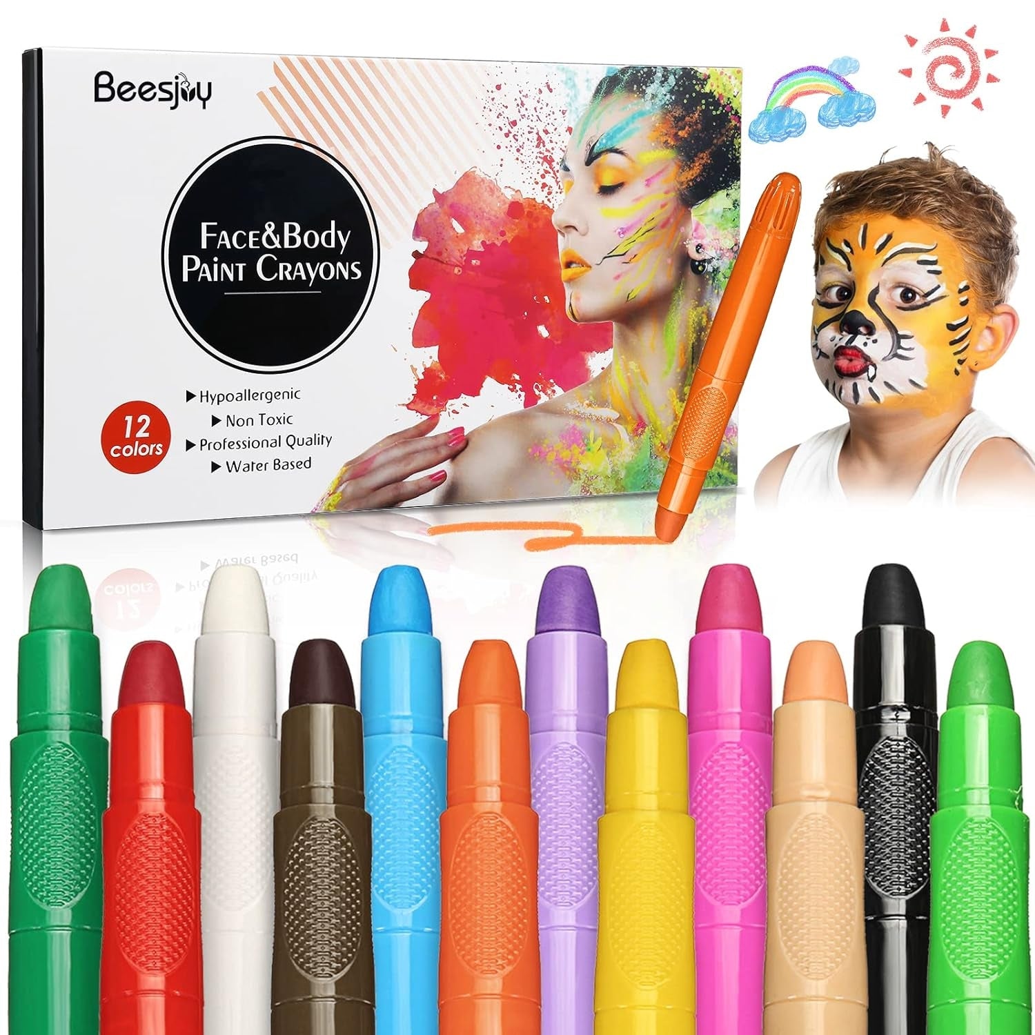 12 Farben Schminkstifte Set Sicher Ungiftig Einfach für Kinderfeste
