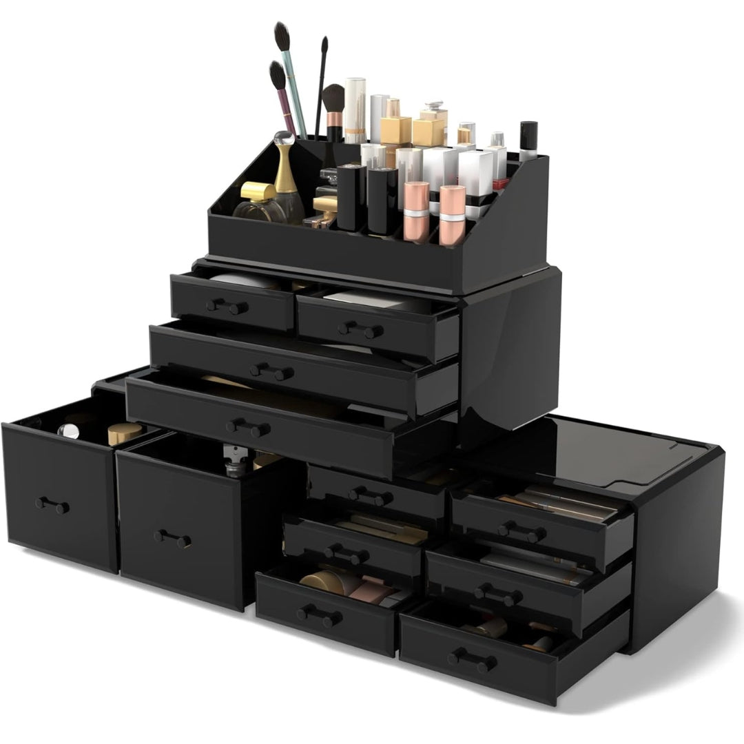 Schwarz XXL Kosmetik Organizer 4 Lagen Schminkaufbewahrung Elegantes Design