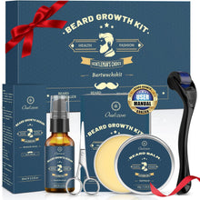 Bartroller Bartwuchs Set für Männer Bartwuchsmittel Öl Balsam Schere Geschenk