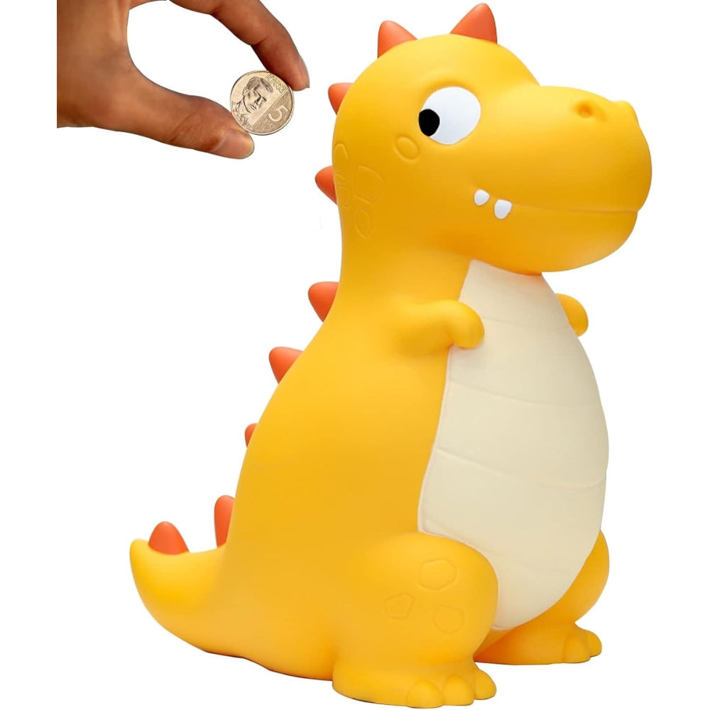 Kinder Dino Spardose Gelb Robust PVC Einfacher Münzenzugang Taufgeschenk