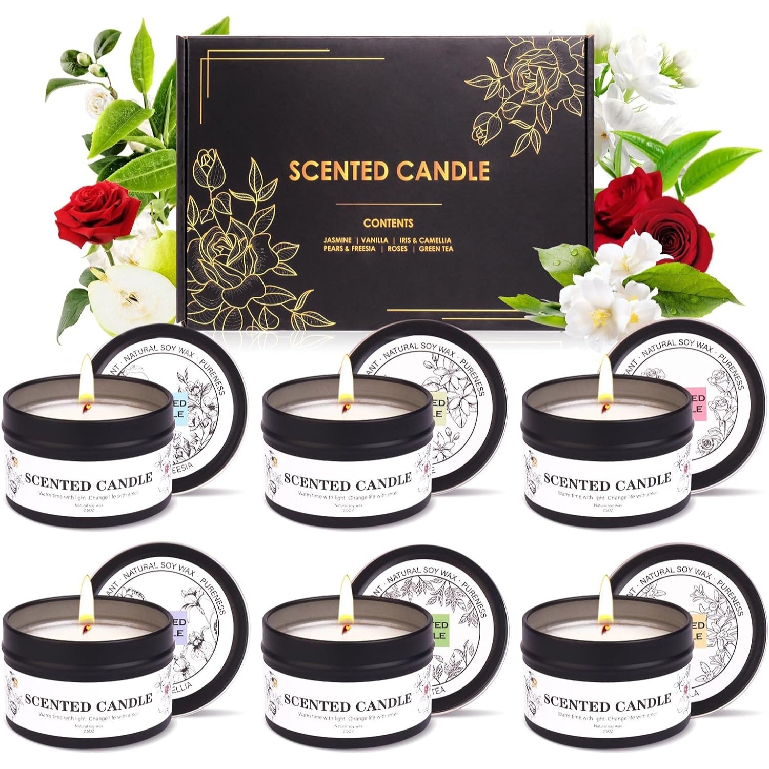Premium Duftkerzen Geschenk Set für Frauen im Glas 6 Düfte