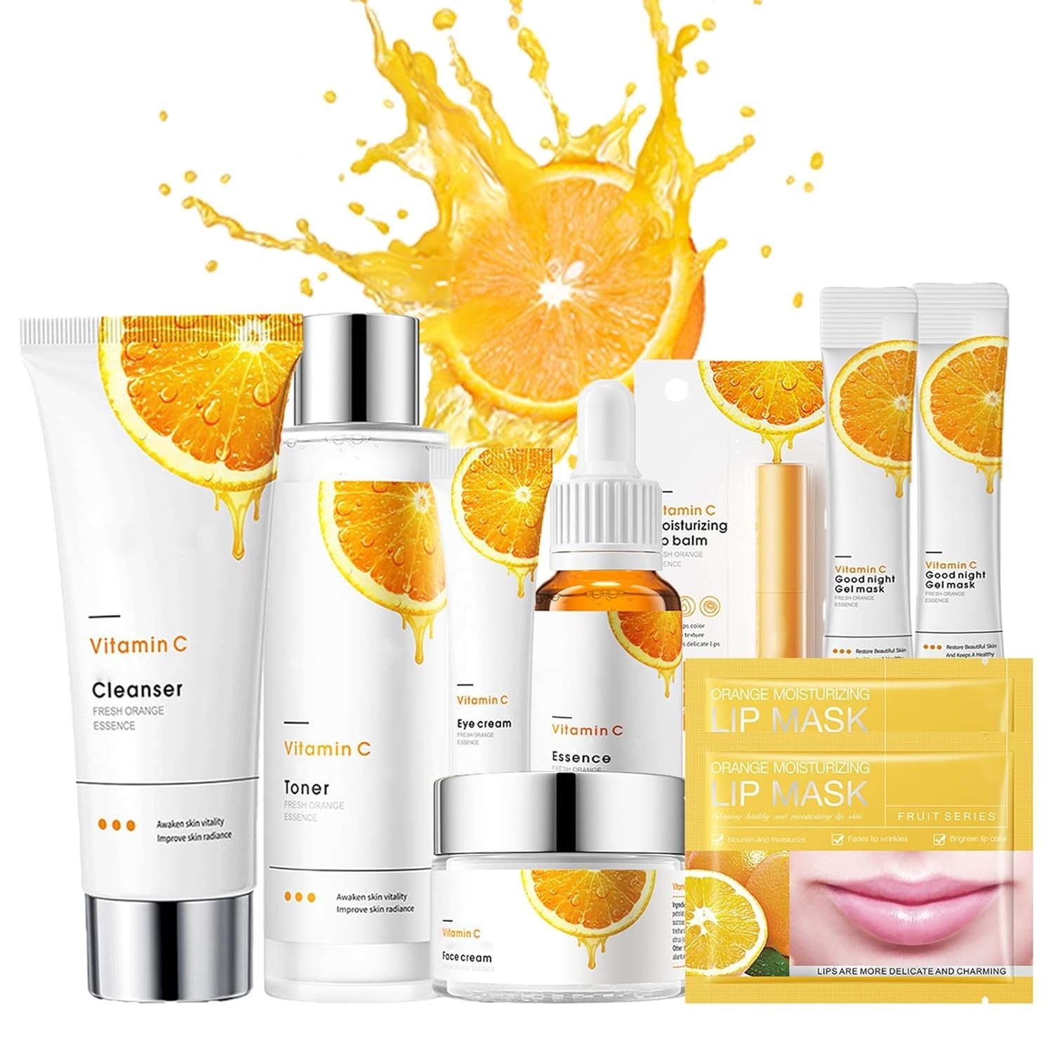 10tlg Vitamin C Hautpflege Geschenkset Feuchtigkeit & Anti-Aging für Frauen