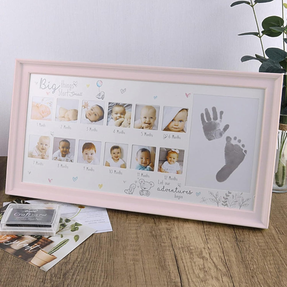 Babygeschenk Hand Fußabdruck Fotorahmen mit Stempelkissen Rosa