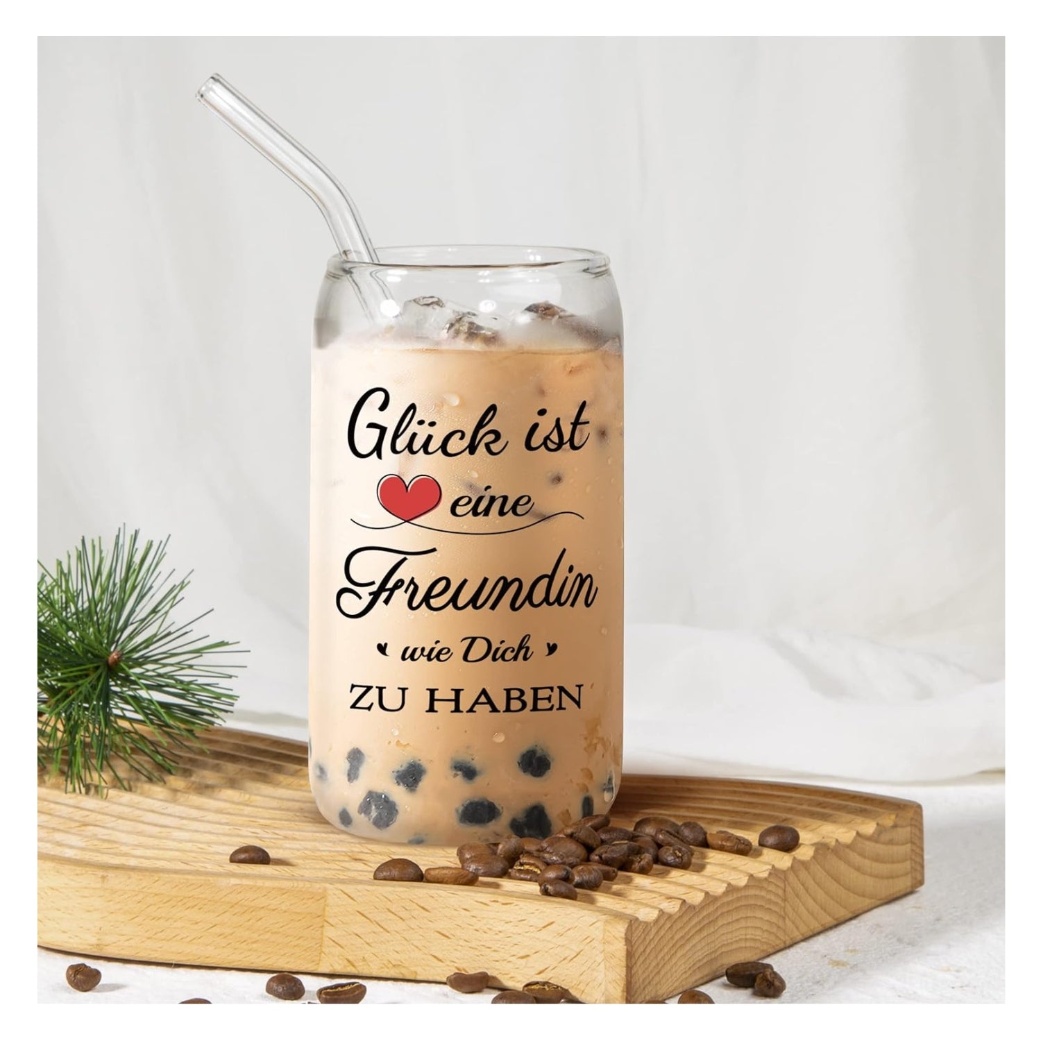 Beste Freundin Geschenk-Set Trinkglas Glasstrohhalm 500ml Geschenk für Freundin