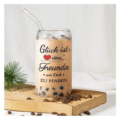 Beste Freundin Geschenk-Set Trinkglas Glasstrohhalm 500ml Geschenk für Freundin