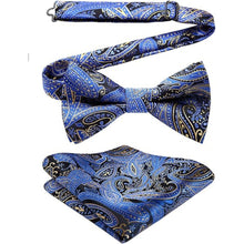 Einstellbare Fliege Blau Paisley mit Einstecktuch für Herren